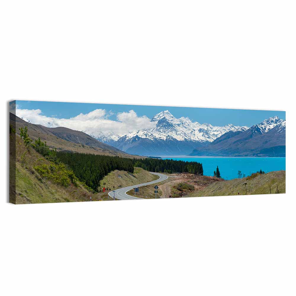 Road to Aoraki Mount Cook Wall Art, canvas print, panoramic
