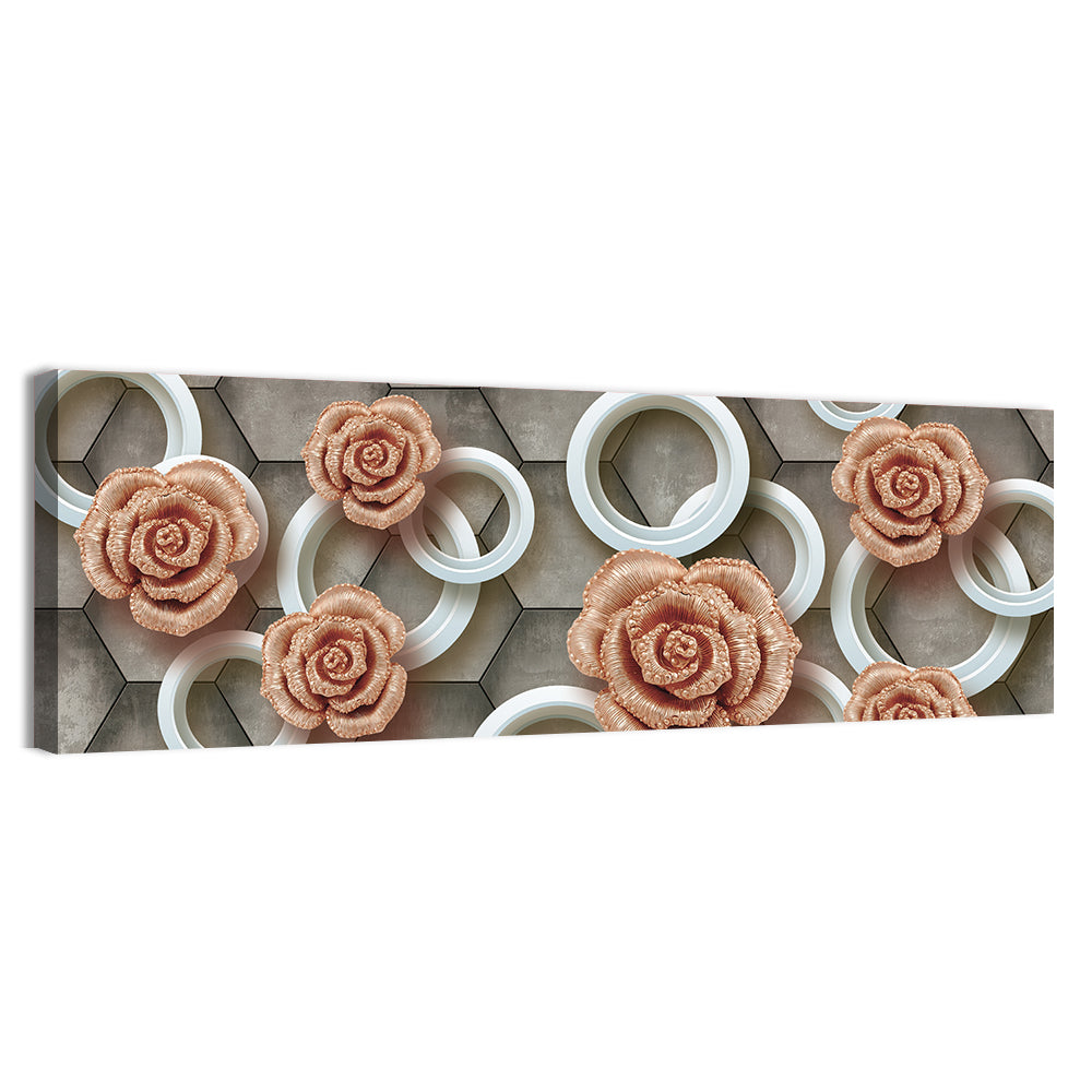 3d Rose Rings in Copper and Gold Wall Art, canvas print, panoramic