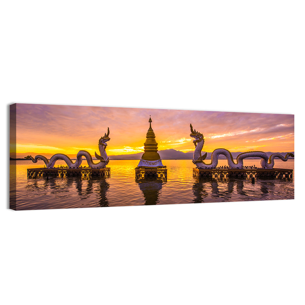 White Naga Statue At Kwan Phayao In Thailand Wall Art
