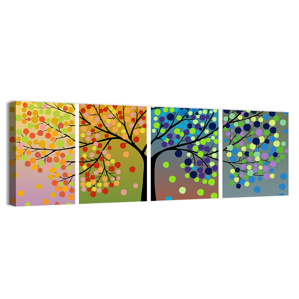 Tree Through Four Seasons Wall Art, canvas print, panoramic
