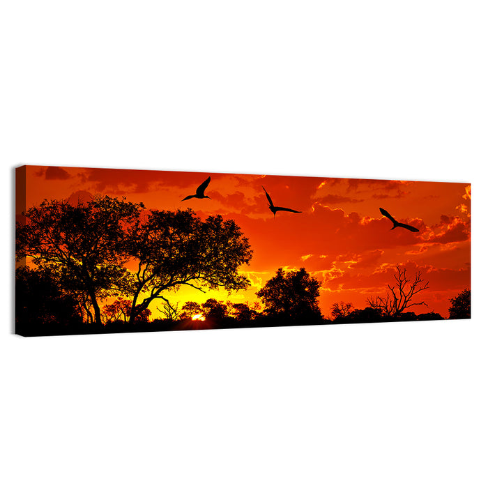African Sunset Silhouette Wall Art as a canvas print