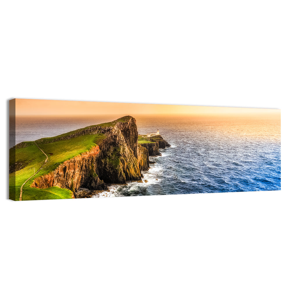 Sunset at Neist Point Lighthouse Wall Art, canvas print, panoramic