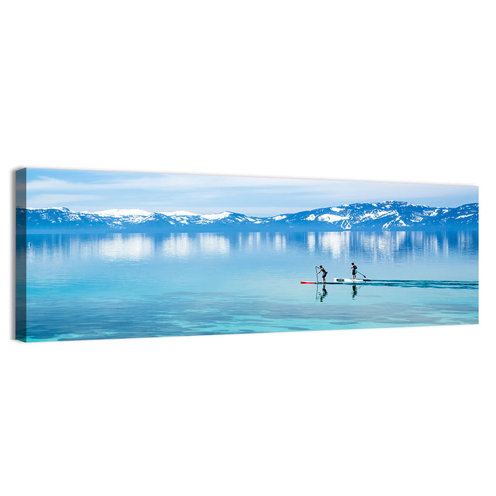 Two Paddleboarders on Mountain Lake Wall Art as a canvas print