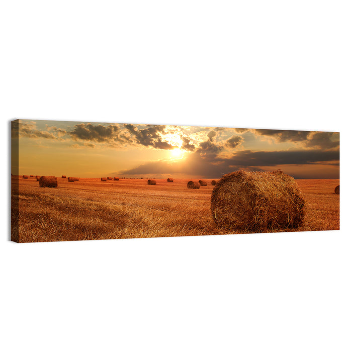 Golden Hour Hay Bale Wall Art as a canvas print