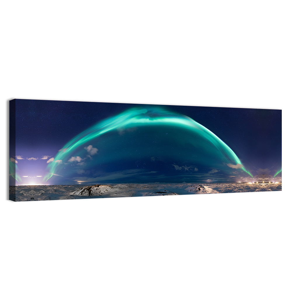 Northern Lights Over Reykjavik Wall Art, canvas print, panoramic