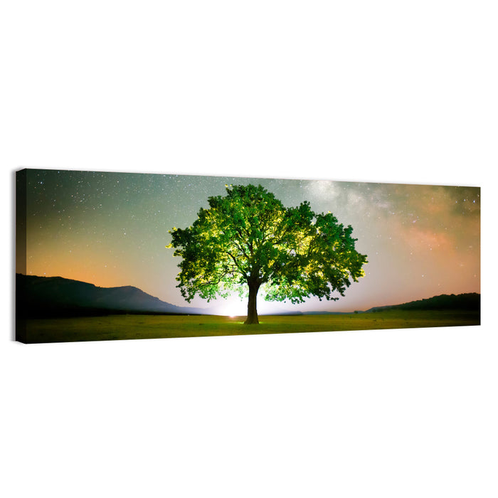 Lone Tree Under Milky Way Wall Art as a canvas print