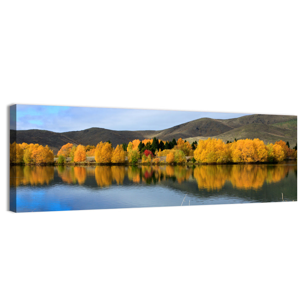 Lake Ruataniwha Autumn Reflection Wall Art, canvas print, panoramic