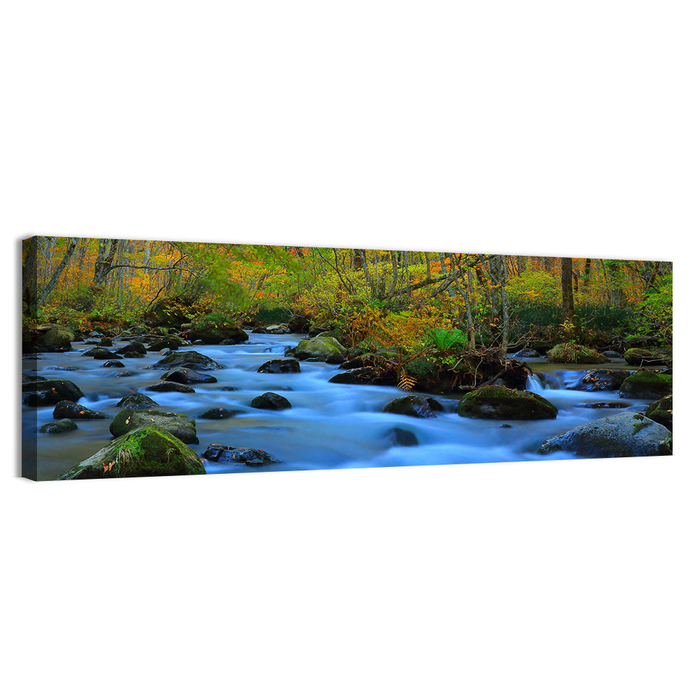 Oirase Gorge Autumn Stream Wall Art, canvas print, panoramic