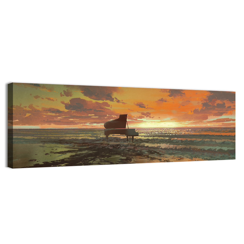 Piano On The Beach Sunset Wall Art