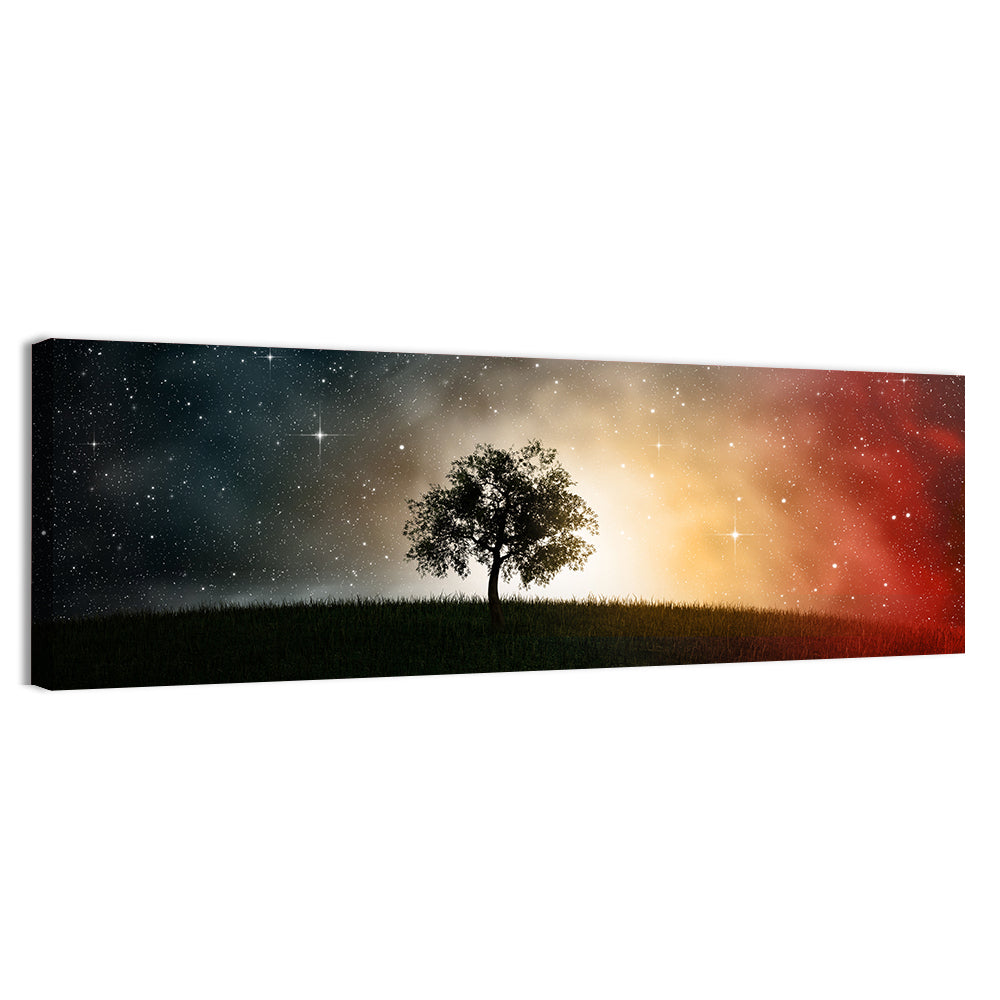 Tree Under Starry Sky Wall Art, canvas print, panoramic