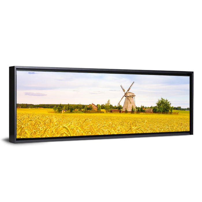 Dudutki Windmill in Golden Fields Wall Art as a framed canvas