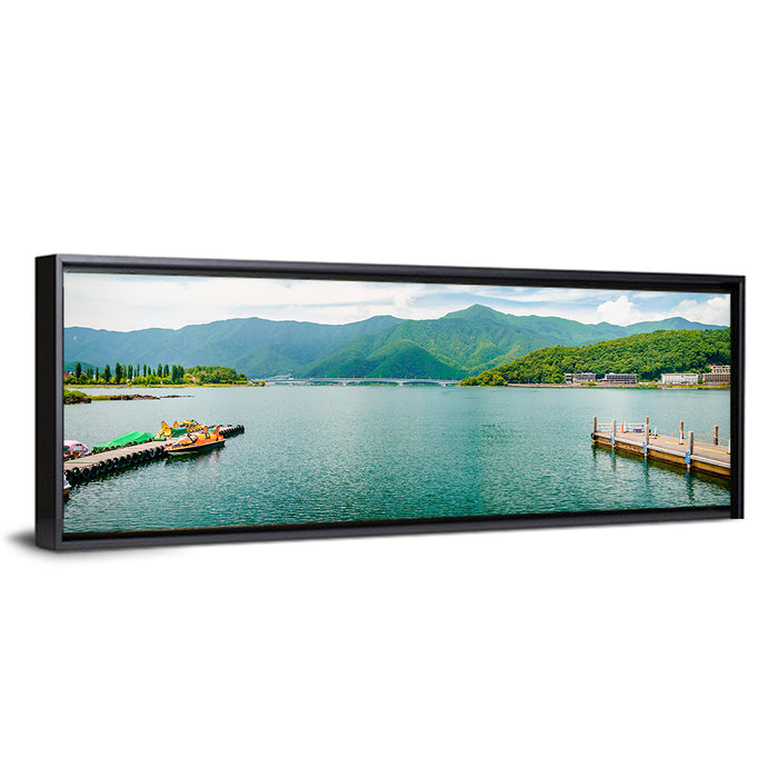 Lake Kawaguchi Mountain View Wall Art as a framed canvas