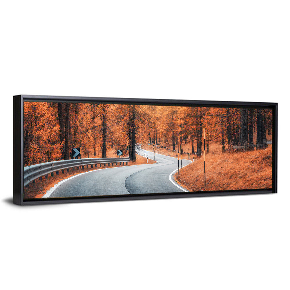 Road In Autumn Forest At Sunset Wall Art