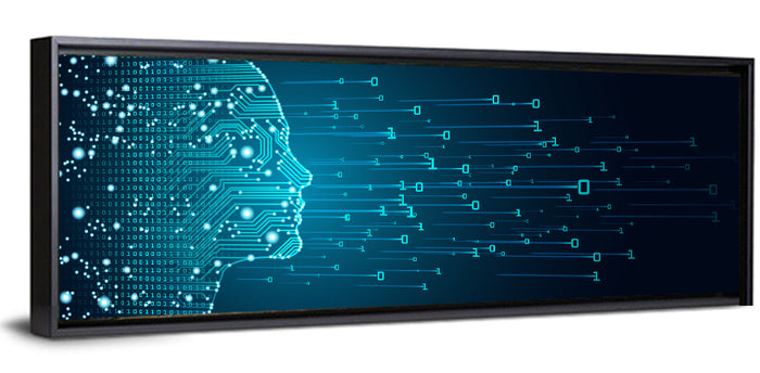Blue Ai Head Profile Wall Art as a framed canvas