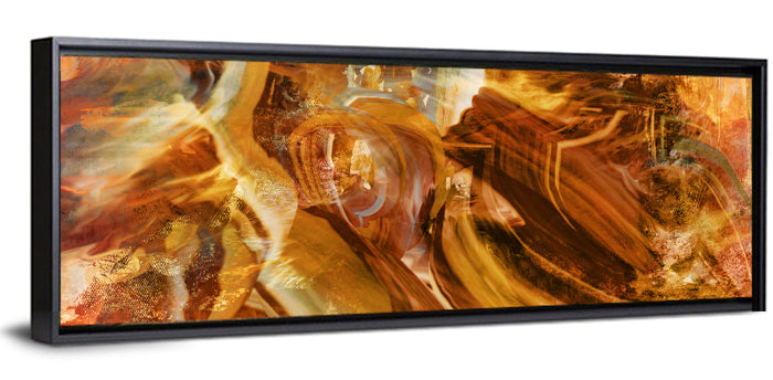 Golden Vortex Abstract Wall Art as a framed canvas