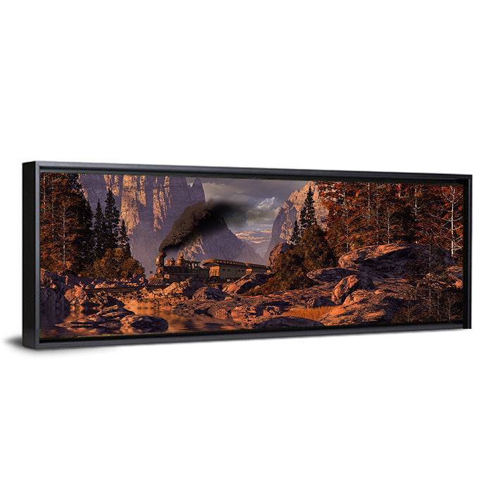 Old West Steam Locomotive Wall Art as a framed canvas