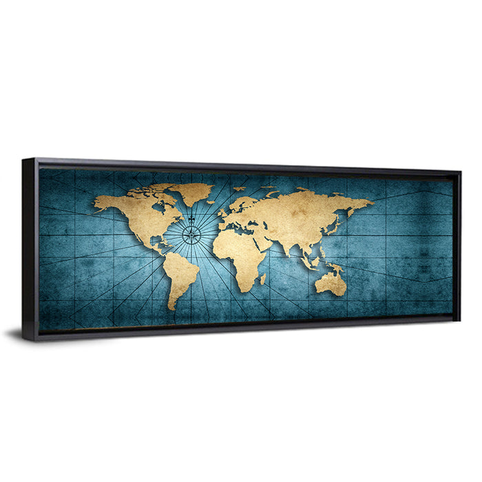 Vintage Nautical World Map Wall Art as a framed canvas