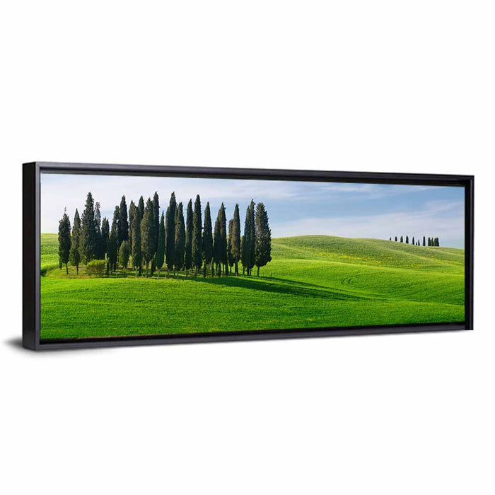 Tuscany Rolling Hills with Cypresses Wall Art as a framed canvas