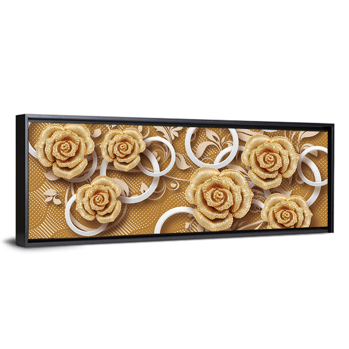 3d Golden Rose Floral Pattern Wall Art as a framed canvas