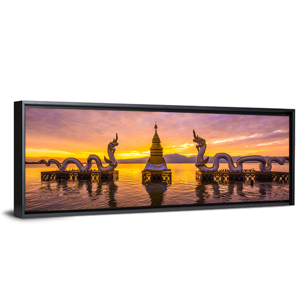White Naga Statue At Kwan Phayao In Thailand Wall Art