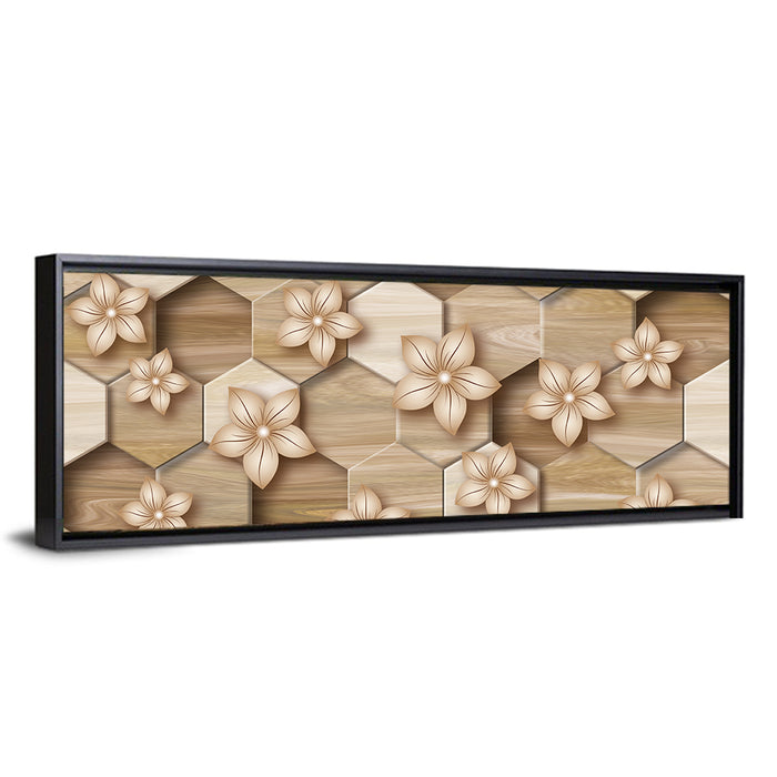 Wood Grain Honeycomb Floral Wall Art as a framed canvas