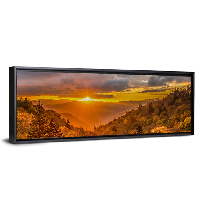 Great Smoky Mountains Sunrise Wall Art as a framed canvas