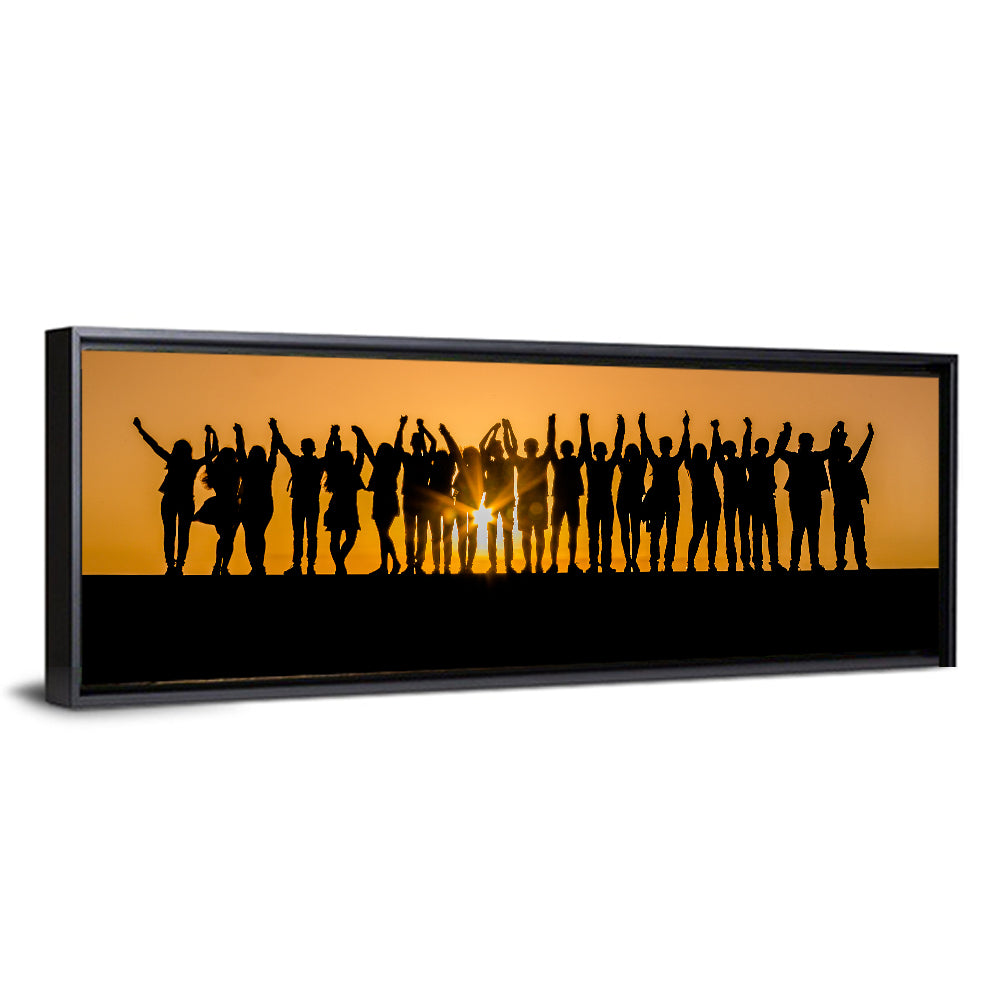 Children Silhouette Against Sunset Wall Art