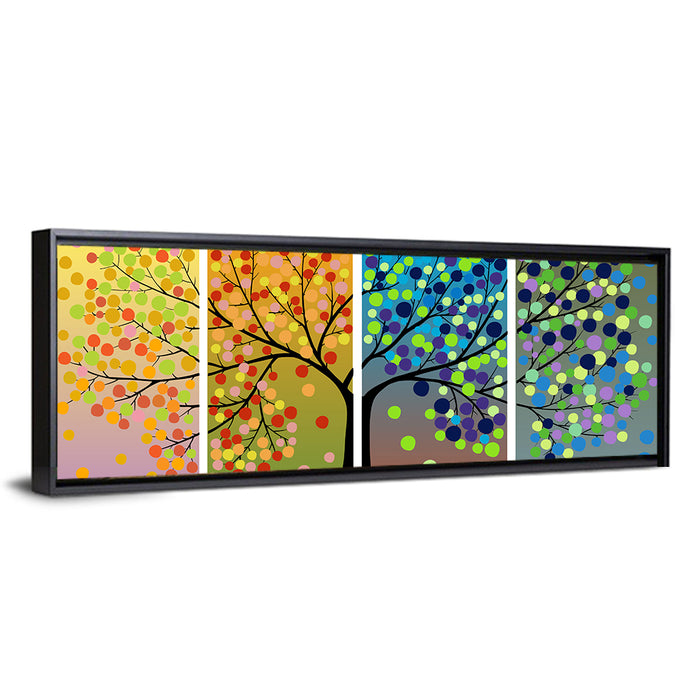 Tree Through Four Seasons Wall Art as a framed canvas