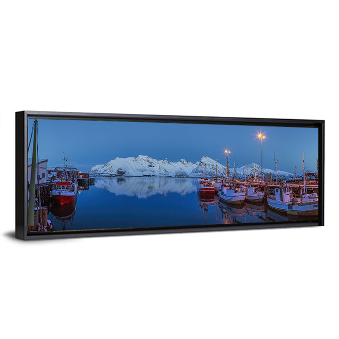 Lofoten Harbor at Dusk Wall Art as a framed canvas