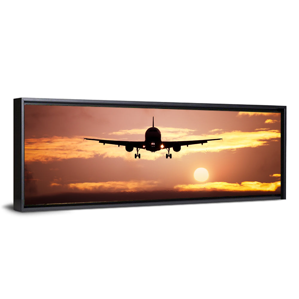 Plane In The Sunset Sky Wall Art