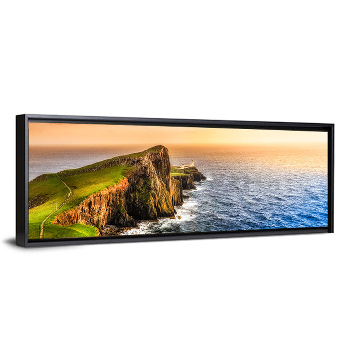 Sunset at Neist Point Lighthouse Wall Art as a framed canvas
