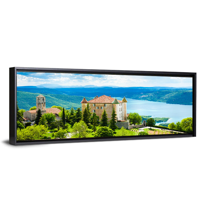 Château D'esparron and Village Church Wall Art as a framed canvas