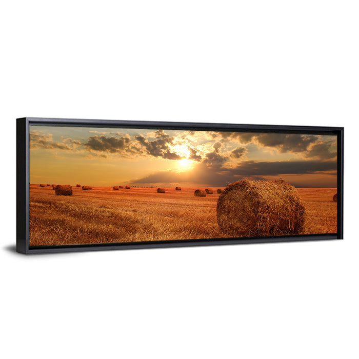 Golden Hour Hay Bale Wall Art as a framed canvas