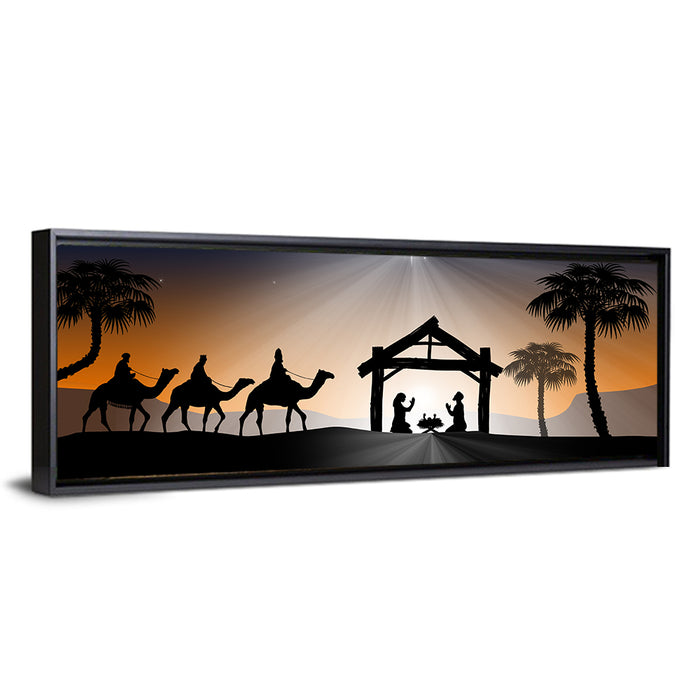 Desert Nativity Silhouette Wall Art as a framed canvas