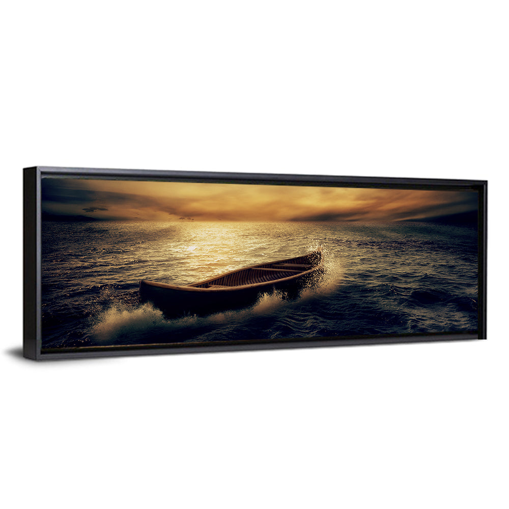 Boat In Stormy Ocean Wall Art