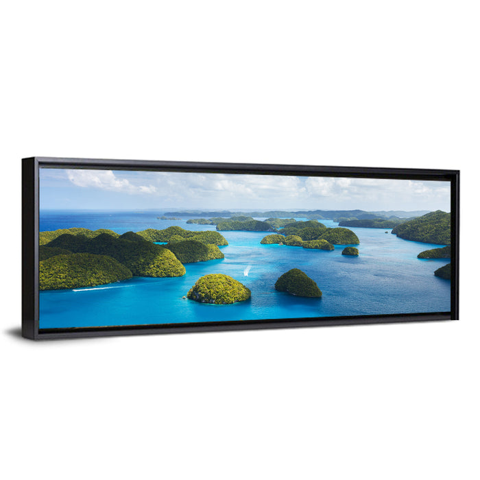 Rock Islands Aerial View Wall Art as a framed canvas