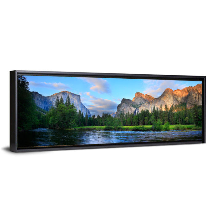Yosemite Valley Golden Hour Vista Wall Art as a framed canvas