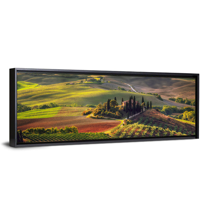 Val D'orcia Sunset Hills Wall Art as a framed canvas