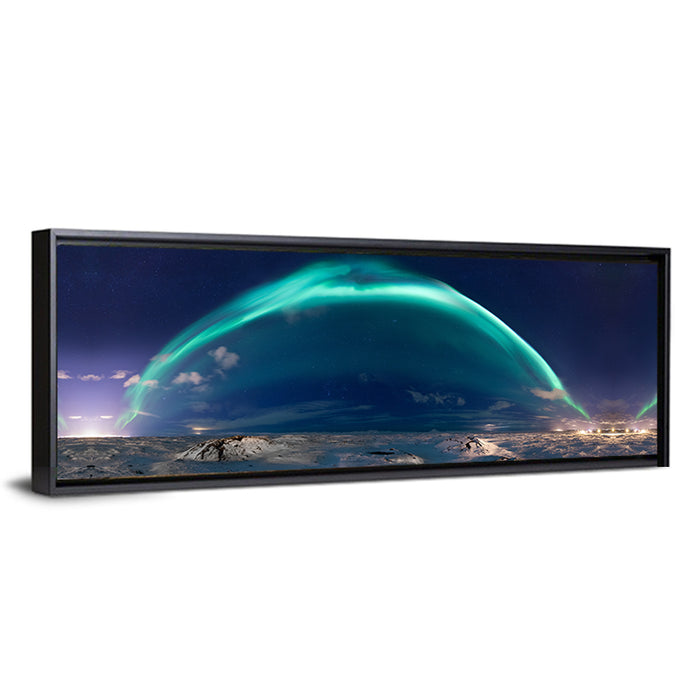 Northern Lights Over Reykjavik Wall Art as a framed canvas