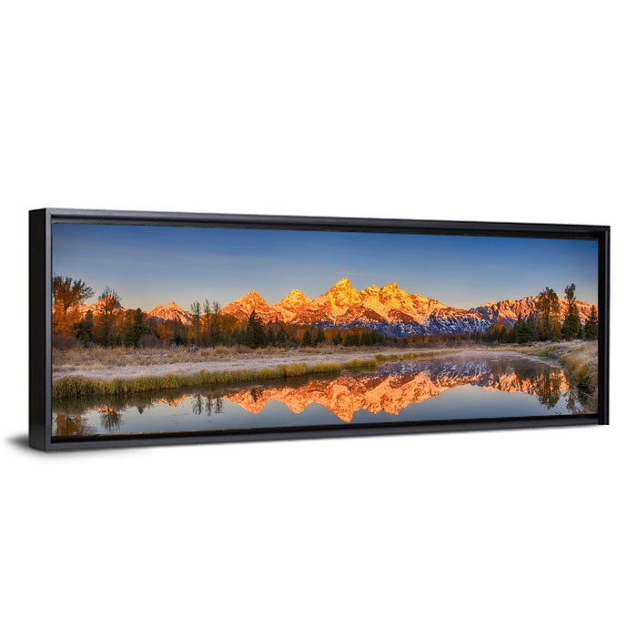 Grand Teton Sunrise Reflection Wall Art as a framed canvas
