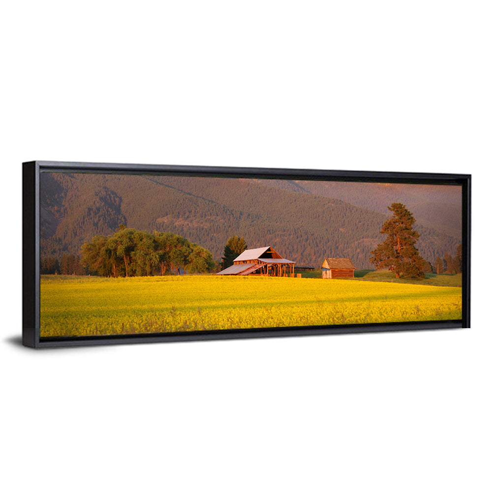 Rapeseed Farm & Barn In Evening Wall Art