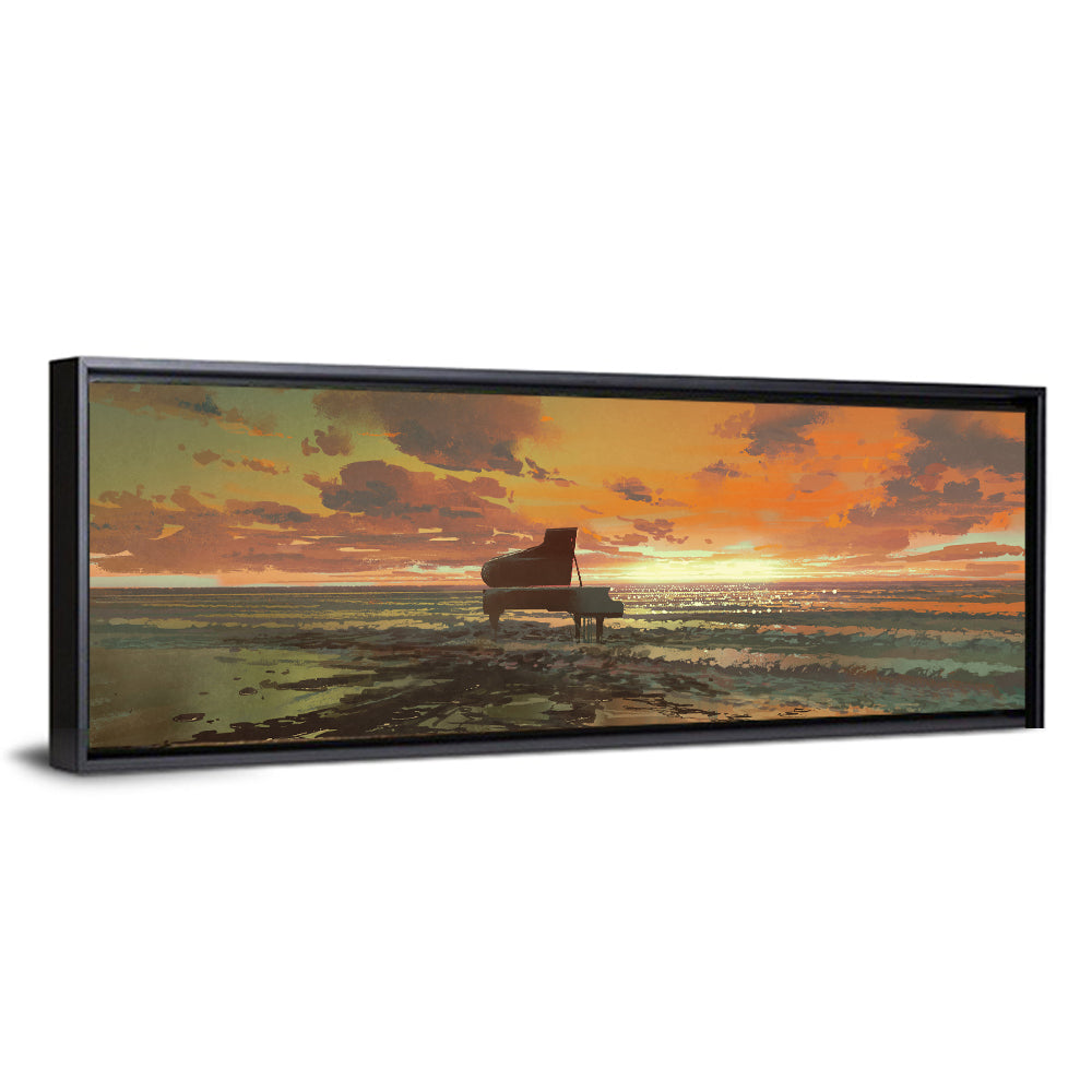 Piano On The Beach Sunset Wall Art