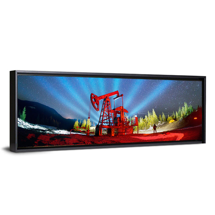 Starry Night Oil Pump Jack Wall Art as a framed canvas