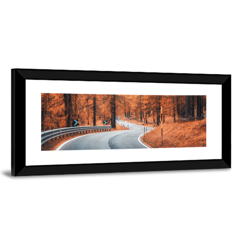 Road In Autumn Forest At Sunset Wall Art