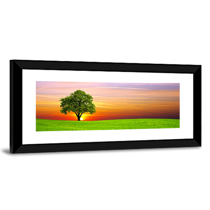 Lone Tree at Sunset Wall Art as a framed print