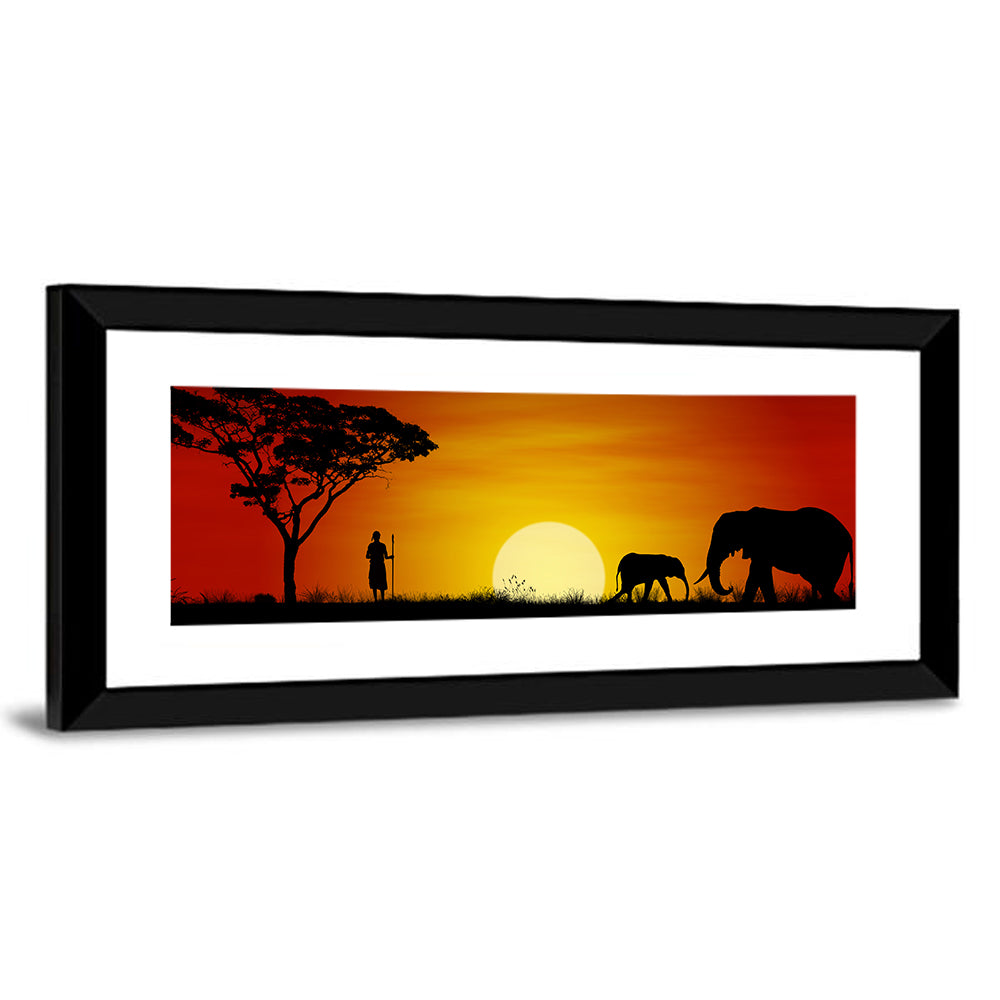 Elephants & Massai Warrior Wall Art