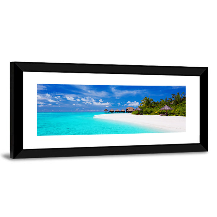 Turquoise Island with Water Bungalows Wall Art as a framed print