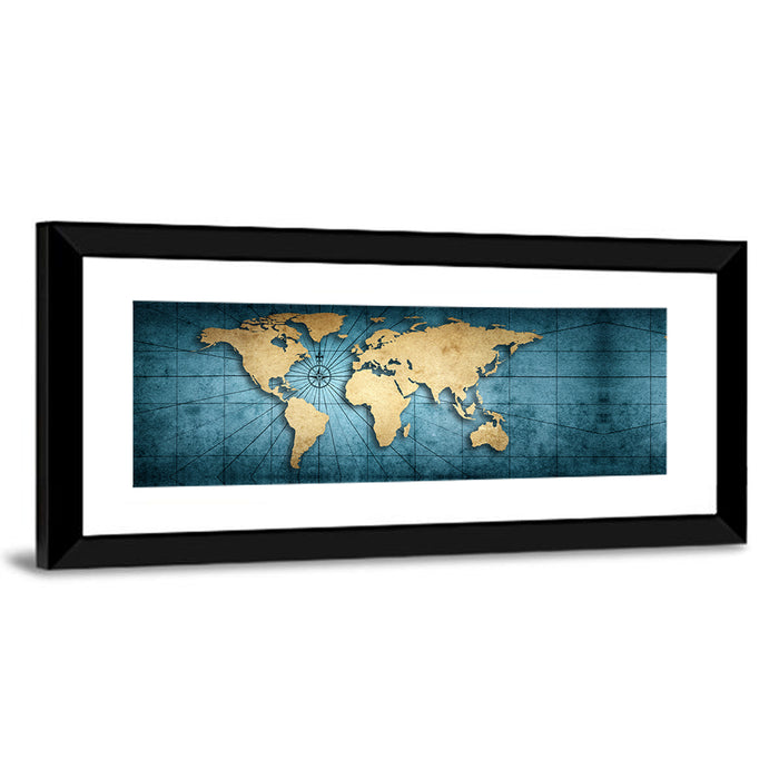 Vintage Nautical World Map Wall Art as a framed print