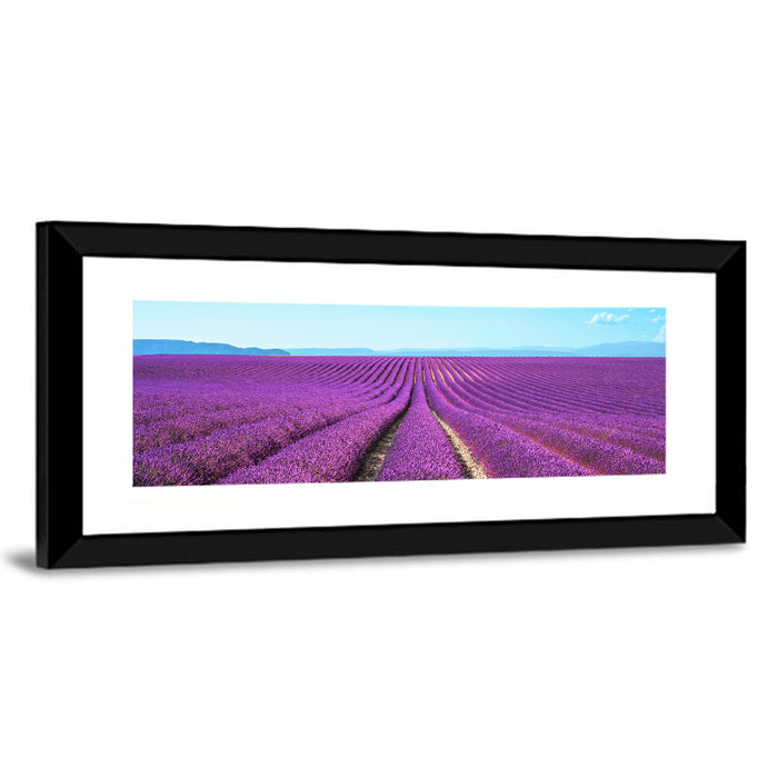 Lavender Flower Fields Wall Art as a framed print