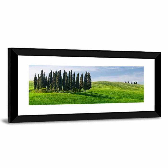 Tuscany Rolling Hills with Cypresses Wall Art as a framed print